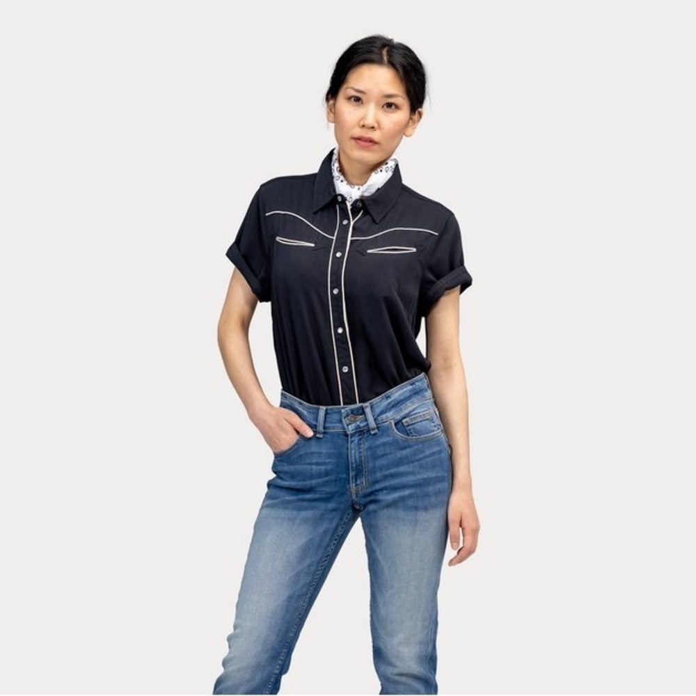 Harley Davidson Rockers Revival Contrast Piping Black Shirt Womens Size Small